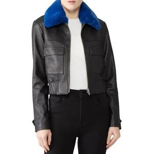 VEDA Faux Fur Trim Andre Lamb Leather Jacket